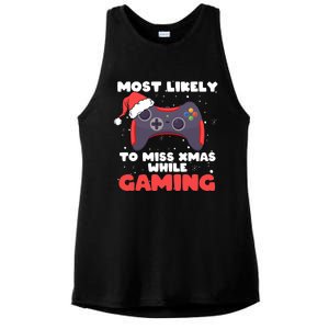 Most Likely To Miss Christmas While Gaming Xmas Family Ladies PosiCharge Tri-Blend Wicking Tank