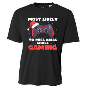 Most Likely To Miss Christmas While Gaming Xmas Family Cooling Performance Crew T-Shirt