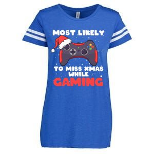 Most Likely To Miss Christmas While Gaming Xmas Family Enza Ladies Jersey Football T-Shirt