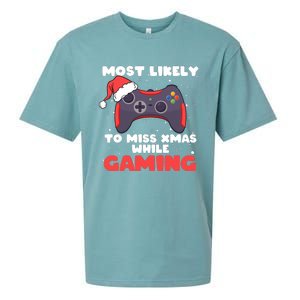 Most Likely To Miss Christmas While Gaming Xmas Family Sueded Cloud Jersey T-Shirt