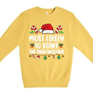 Most Likely To Start The Shenanigans Funny Christmas Pajamas Premium Crewneck Sweatshirt