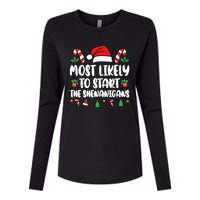 Most Likely To Start The Shenanigans Funny Christmas Pajamas Womens Cotton Relaxed Long Sleeve T-Shirt