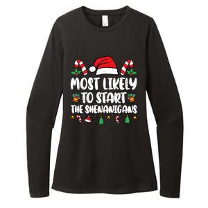 Most Likely To Start The Shenanigans Funny Christmas Pajamas Womens CVC Long Sleeve Shirt