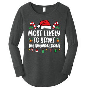 Most Likely To Start The Shenanigans Funny Christmas Pajamas Women's Perfect Tri Tunic Long Sleeve Shirt