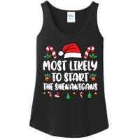 Most Likely To Start The Shenanigans Funny Christmas Pajamas Ladies Essential Tank