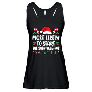 Most Likely To Start The Shenanigans Funny Christmas Pajamas Ladies Essential Flowy Tank