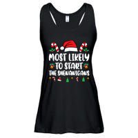 Most Likely To Start The Shenanigans Funny Christmas Pajamas Ladies Essential Flowy Tank