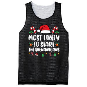 Most Likely To Start The Shenanigans Funny Christmas Pajamas Mesh Reversible Basketball Jersey Tank