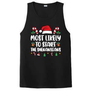 Most Likely To Start The Shenanigans Funny Christmas Pajamas PosiCharge Competitor Tank