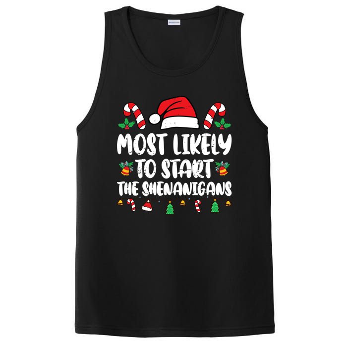 Most Likely To Start The Shenanigans Funny Christmas Pajamas PosiCharge Competitor Tank