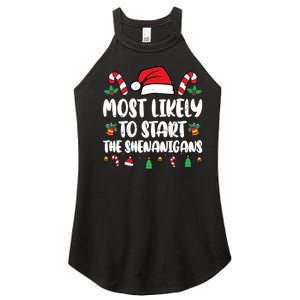 Most Likely To Start The Shenanigans Funny Christmas Pajamas Women's Perfect Tri Rocker Tank