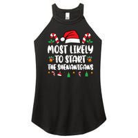 Most Likely To Start The Shenanigans Funny Christmas Pajamas Women's Perfect Tri Rocker Tank