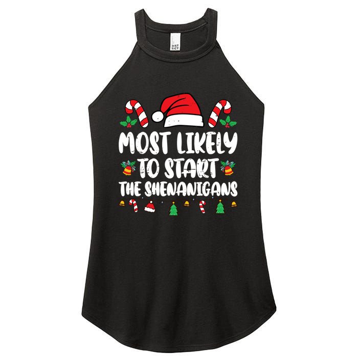 Most Likely To Start The Shenanigans Funny Christmas Pajamas Women's Perfect Tri Rocker Tank