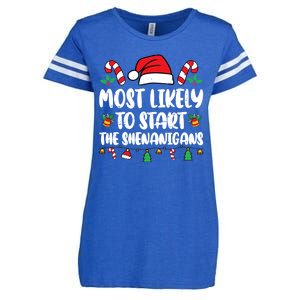 Most Likely To Start The Shenanigans Funny Christmas Pajamas Enza Ladies Jersey Football T-Shirt