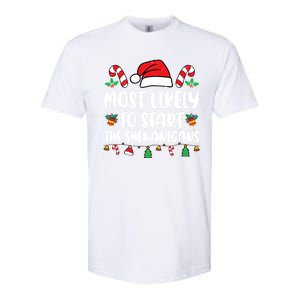 Most Likely To Start The Shenanigans Funny Christmas Pajamas Softstyle CVC T-Shirt