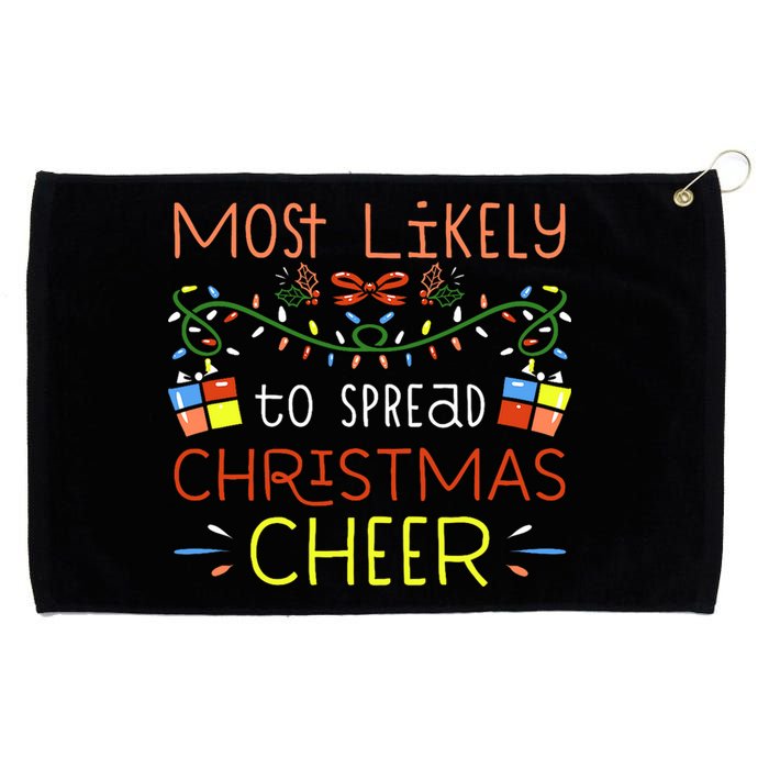 Most Likely To Spread Christmas Cheer Santa Hat Xmas Lights Grommeted Golf Towel