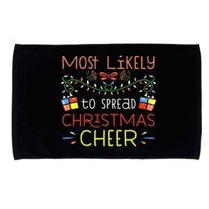 Most Likely To Spread Christmas Cheer Santa Hat Xmas Lights Microfiber Hand Towel