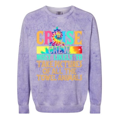 Most Likely To Take Pictures Of All The Towel Animals Cruise  Colorblast Crewneck Sweatshirt