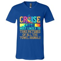 Most Likely To Take Pictures Of All The Towel Animals Cruise  V-Neck T-Shirt