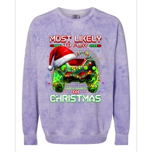 Most Likely To Play Video Games On Christmas Santa Colorblast Crewneck Sweatshirt