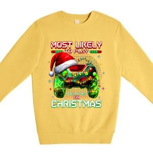 Most Likely To Play Video Games On Christmas Santa Premium Crewneck Sweatshirt