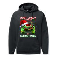 Most Likely To Play Video Games On Christmas Santa Performance Fleece Hoodie