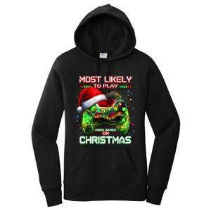 Most Likely To Play Video Games On Christmas Santa Women's Pullover Hoodie