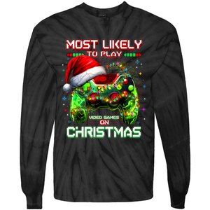 Most Likely To Play Video Games On Christmas Santa Tie-Dye Long Sleeve Shirt