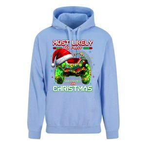 Most Likely To Play Video Games On Christmas Santa Unisex Surf Hoodie