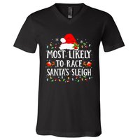 Most Likely To Race SantaS Sleigh Christmas Family Matching V-Neck T-Shirt