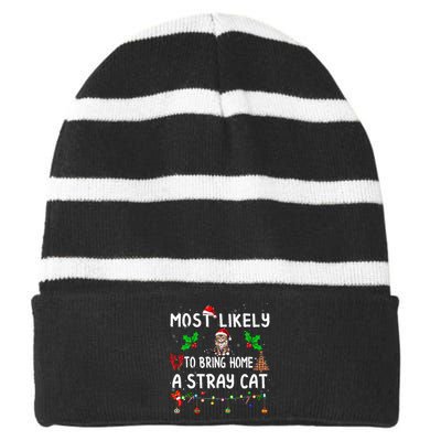 Most Likely To Bring Home Stray Cat Family Matching Striped Beanie with Solid Band