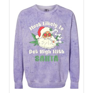 Most Likely To Get High With Santa Christmas Funny Colorblast Crewneck Sweatshirt