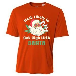 Most Likely To Get High With Santa Christmas Funny Cooling Performance Crew T-Shirt