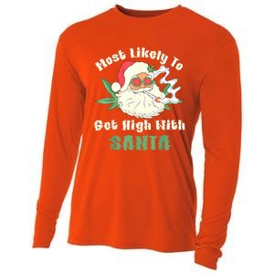 Most Likely To Get High With Santa Christmas Funny Cooling Performance Long Sleeve Crew