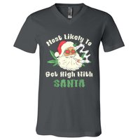 Most Likely To Get High With Santa Christmas Funny V-Neck T-Shirt