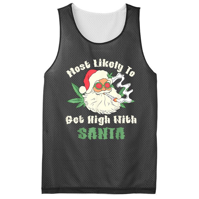 Most Likely To Get High With Santa Christmas Funny Mesh Reversible Basketball Jersey Tank