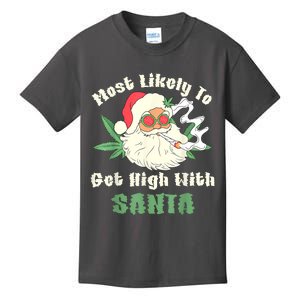 Most Likely To Get High With Santa Christmas Funny Kids T-Shirt