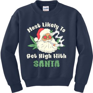 Most Likely To Get High With Santa Christmas Funny Kids Sweatshirt