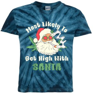 Most Likely To Get High With Santa Christmas Funny Kids Tie-Dye T-Shirt