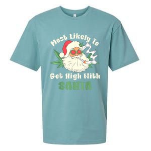 Most Likely To Get High With Santa Christmas Funny Sueded Cloud Jersey T-Shirt