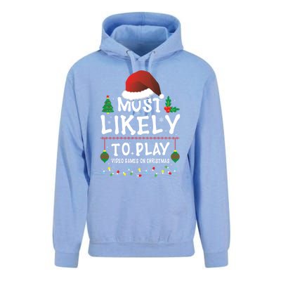 Most Likely To Play Video Games On Christmas Matching Family Meaningful Gift Unisex Surf Hoodie