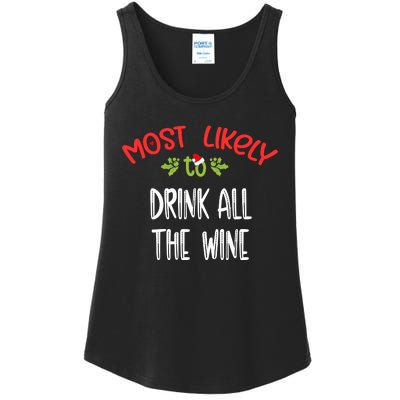 Most Likely To Christmas Drink All The Wine Family Group Ladies Essential Tank