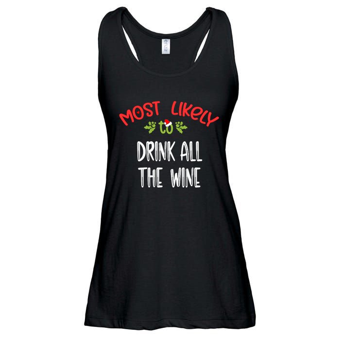 Most Likely To Christmas Drink All The Wine Family Group Ladies Essential Flowy Tank