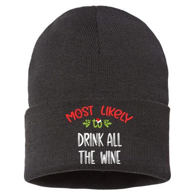 Most Likely To Christmas Drink All The Wine Family Group Sustainable Knit Beanie