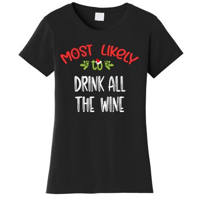 Most Likely To Christmas Drink All The Wine Family Group Women's T-Shirt