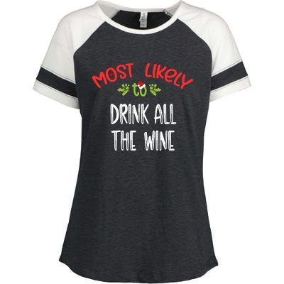 Most Likely To Christmas Drink All The Wine Family Group Enza Ladies Jersey Colorblock Tee