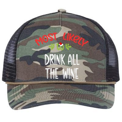 Most Likely To Christmas Drink All The Wine Family Group Retro Rope Trucker Hat Cap