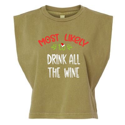 Most Likely To Christmas Drink All The Wine Family Group Garment-Dyed Women's Muscle Tee