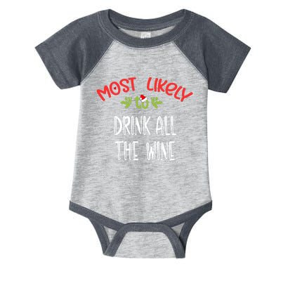 Most Likely To Christmas Drink All The Wine Family Group Infant Baby Jersey Bodysuit