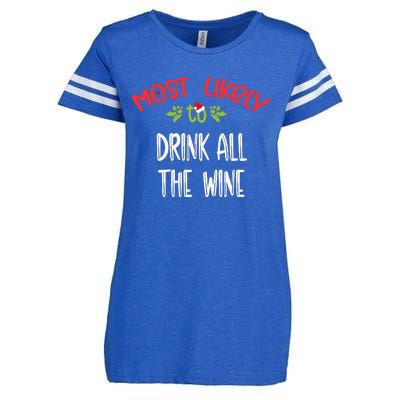 Most Likely To Christmas Drink All The Wine Family Group Enza Ladies Jersey Football T-Shirt